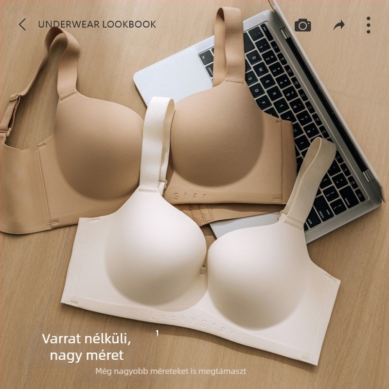 Plus-size merevítő nélküli push-up melltartó nőknek, varrás nélküli, oldalt támasztó, nagy mellhez