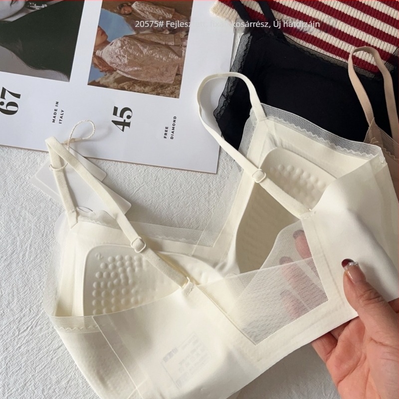 20575 Sima hálós anyagú V-nyakú felső, rögzített 3/4 kosaras melltartóval, légáteresztő nylon, nyitott hátsó