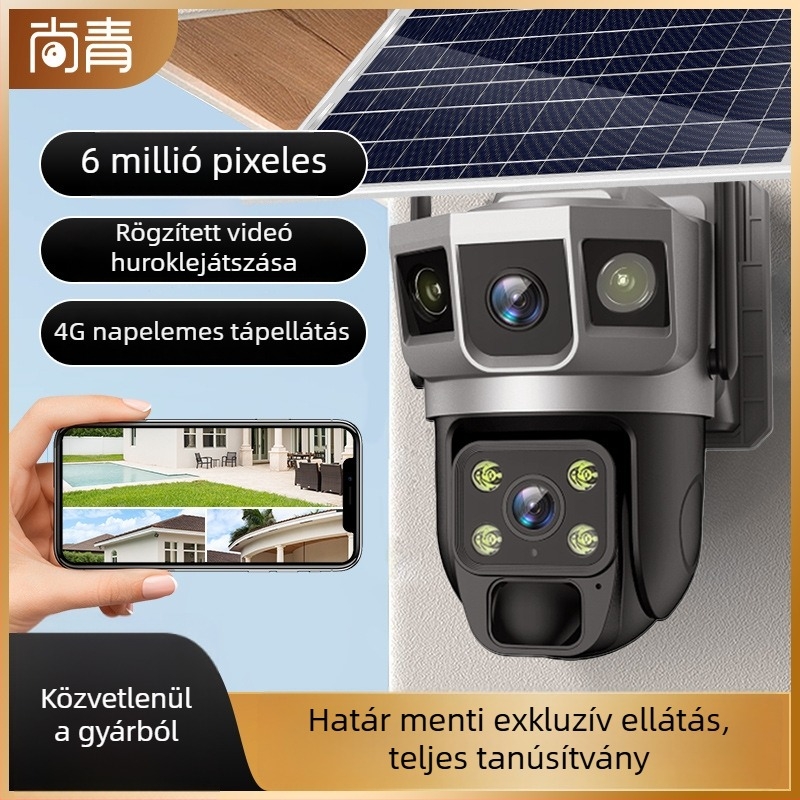 4G-s kamera három lencsével és három kijelzővel, 360° panorámás forgó dómkamera, HD megfigyelés