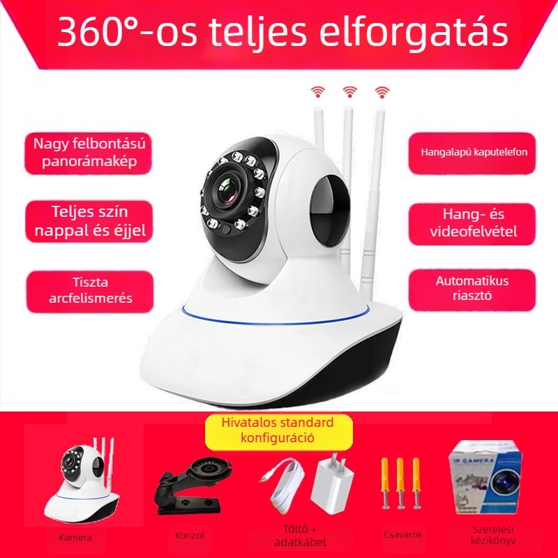 Vezeték nélküli Wi-Fi kamera otthoni megfigyeléshez, távoli ellenőrzés okostelefonról, 1080p HD, éjjellátás, V380Pro