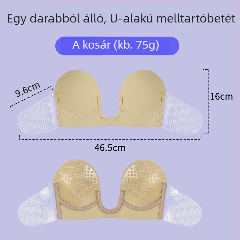 Egydarabos mély U‑formájú melltartóbetét vállpánt nélküli, push‑up és oldalsó támasz, csúszásmentes