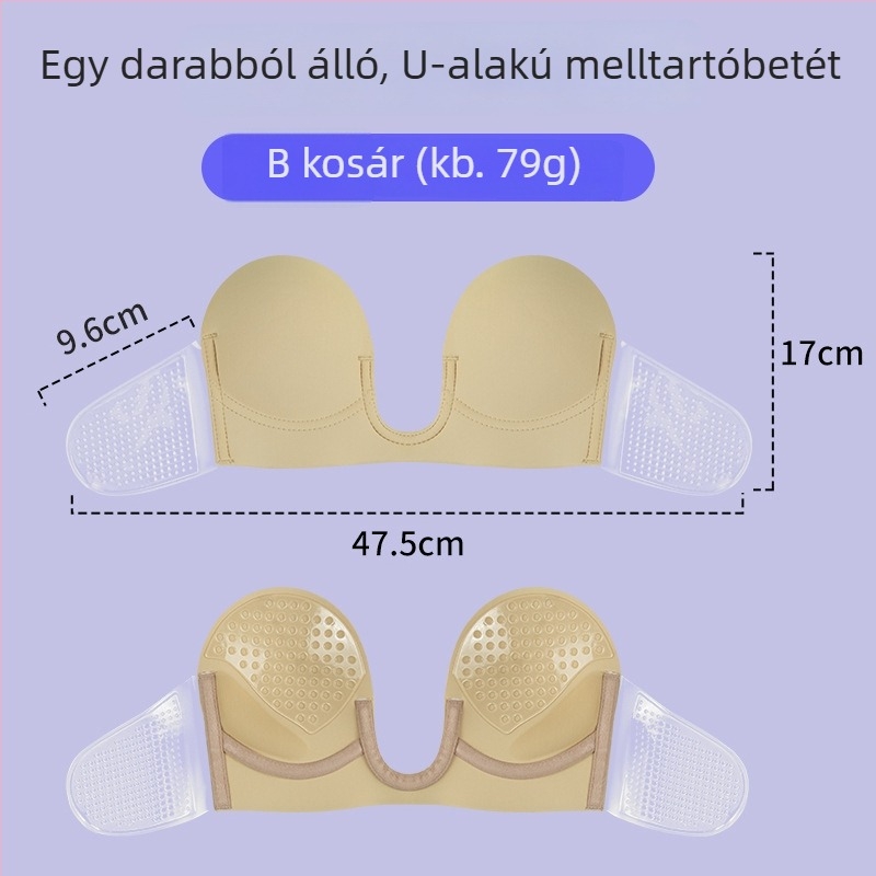 Egydarabos mély U‑formájú melltartóbetét vállpánt nélküli, push‑up és oldalsó támasz, csúszásmentes