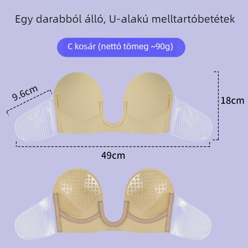 Egydarabos mély U‑formájú melltartóbetét vállpánt nélküli, push‑up és oldalsó támasz, csúszásmentes