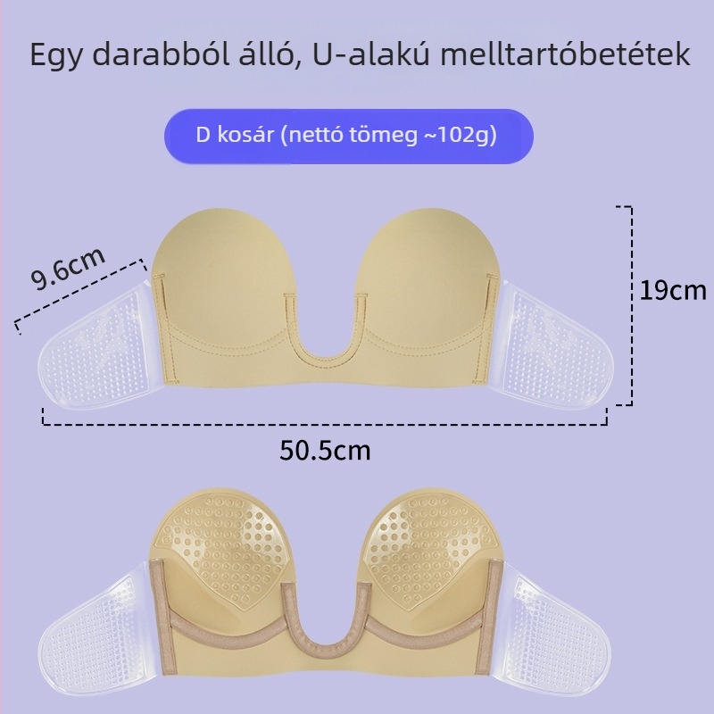 Egydarabos mély U‑formájú melltartóbetét vállpánt nélküli, push‑up és oldalsó támasz, csúszásmentes