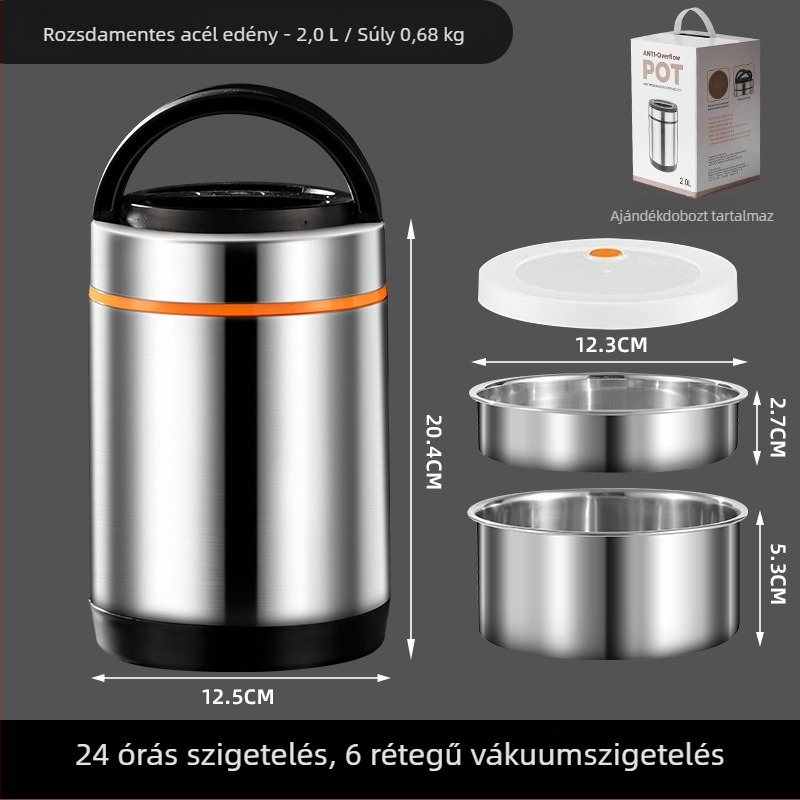 Rozsdamentes acélból készült, többszörös vákuumos szigetelésű ebédes doboz, hosszú hőtartás, nagy kapacitás, hordozható zárt termosz irodai dolgozók és diákok számára