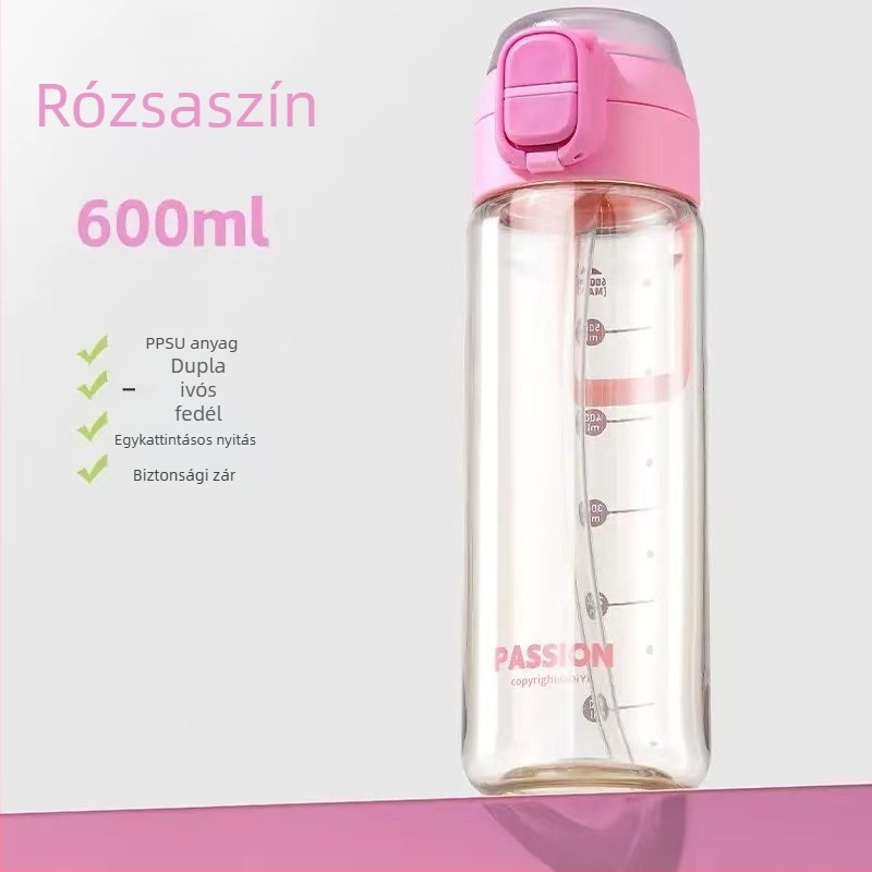 PPSU vízpohár kettős szívócsővel, hordozható kültéri sportos pohár, magas hőmérséklet-állóság