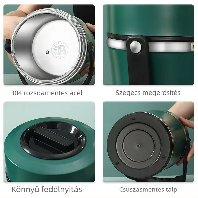 304 rozsdamentes acélból készült vákuum-izolált ebédes doboz, hordozható ételtároló 2,2 literes kapacitással