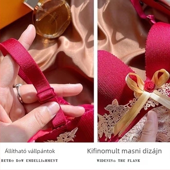 Vörös drót nélküli melltartó készlet kis mellekhez, menyasszonyi fehérnemű