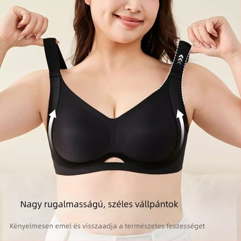 Pluszméretű puha támasztású melltartó, anti-gravitációs hatás, teljes kosárral, emelő hatással, rögzített kosarakkal, állítható CDE kosárméretek.