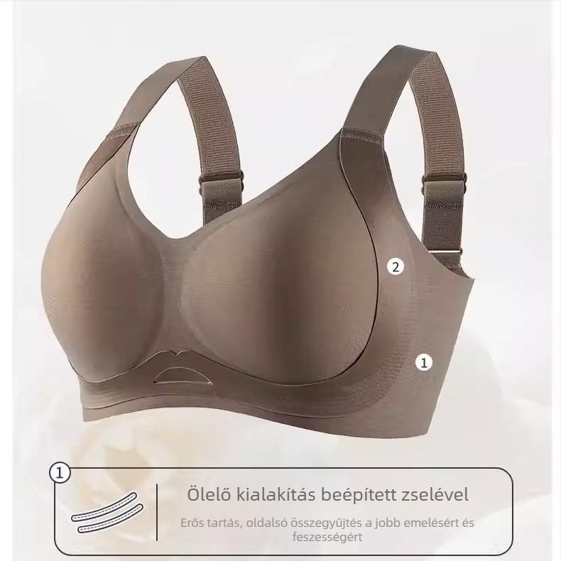 Pluszméretű puha támasztású melltartó, anti-gravitációs hatás, teljes kosárral, emelő hatással, rögzített kosarakkal, állítható CDE kosárméretek.