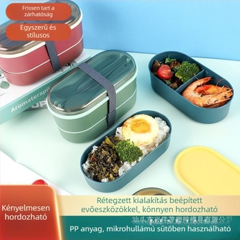 Kétszintes japán stílusú osztott ebédes doboz, hordozható, mikrózható, zárható, diákoknak és dolgozóknak