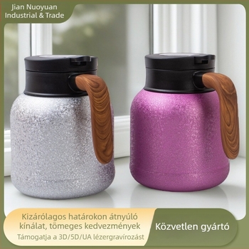 Titánium bevonatú, hőszigetelt teáskanna fogantyúval, nagy kapacitás, tea–víz elválasztás, infúziós kanna