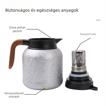 Titánium bevonatú, hőszigetelt teáskanna fogantyúval, nagy kapacitás, tea–víz elválasztás, infúziós kanna