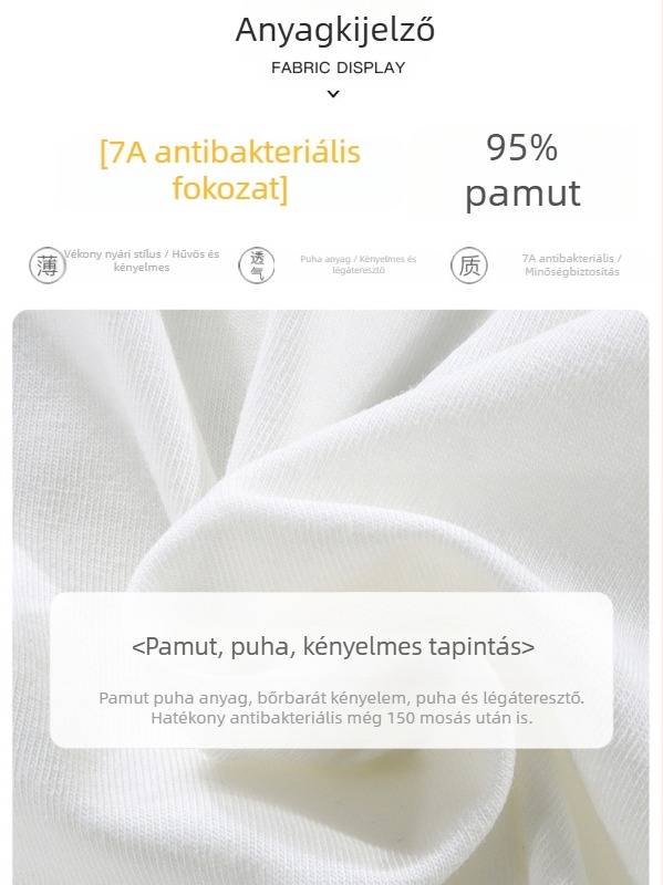 Gyerekek nyári pamut rövid ujjú felső, kerek nyakú, egyszínű, könnyű, antibakteriális