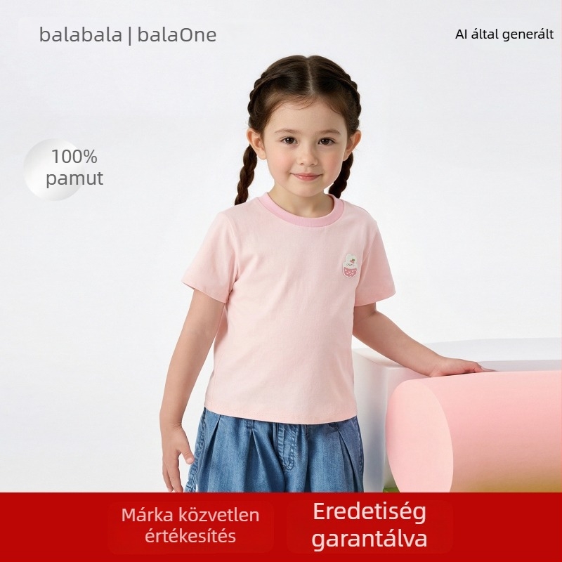 Balabala gyerekek rövid ujjú póló, uniszex, 100% pamut, nyár 2026, egyszínű, mindennapi felső