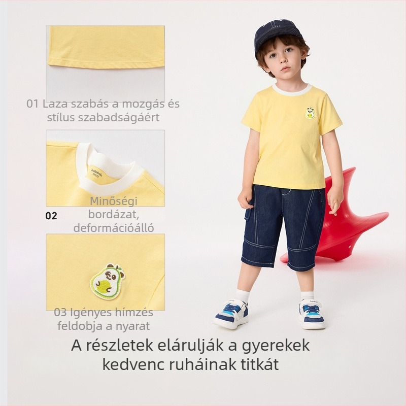 Balabala gyerekek rövid ujjú póló, uniszex, 100% pamut, nyár 2026, egyszínű, mindennapi felső
