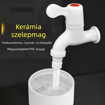 Háztartási PVC műanyag csap, 1/2–3/4 hüvelyk menet, szivárgásmentes és repedésálló, tartós mosógép-csap.