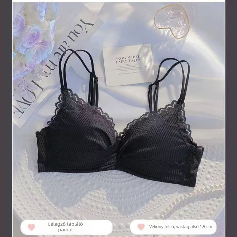 Merevítő nélküli melltartó szett kis mellű nőknek, push-up, 3/4 kosár, háromszög alakú kosarak, nylon, kényelmes viselet