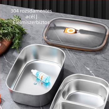 304 rozsdamentes acélból készült zárt ebédes doboz, mikróhullámú sütőben használható, nagy kapacitású, hordozható osztott rekeszekkel