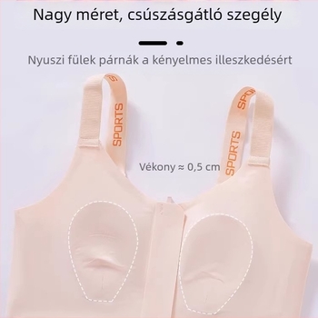 Elülső cipzáras sportmelltartó, teljes kosár, vékony dizájn, mellbőség minimizálása, oldalsó támasz és emelő hatás