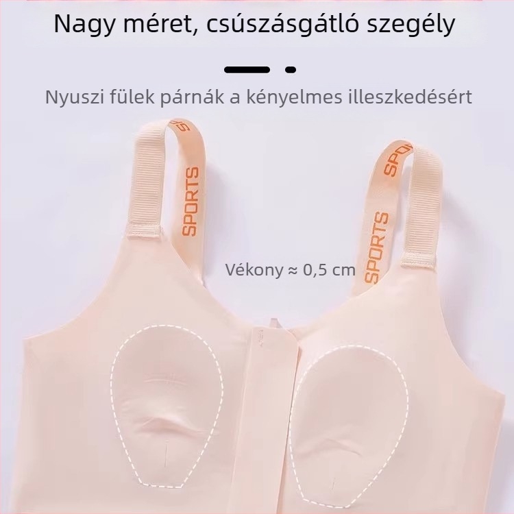 Elülső cipzáras sportmelltartó, teljes kosár, vékony dizájn, mellbőség minimizálása, oldalsó támasz és emelő hatás