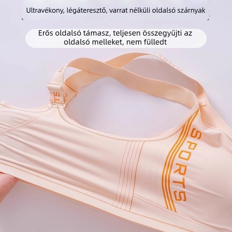 Elülső cipzáras sportmelltartó, teljes kosár, vékony dizájn, mellbőség minimizálása, oldalsó támasz és emelő hatás