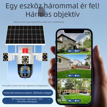 Napelemes HD kültéri kamera 360°-os forgással, távoli megtekintés okostelefonról és éjszakai látás