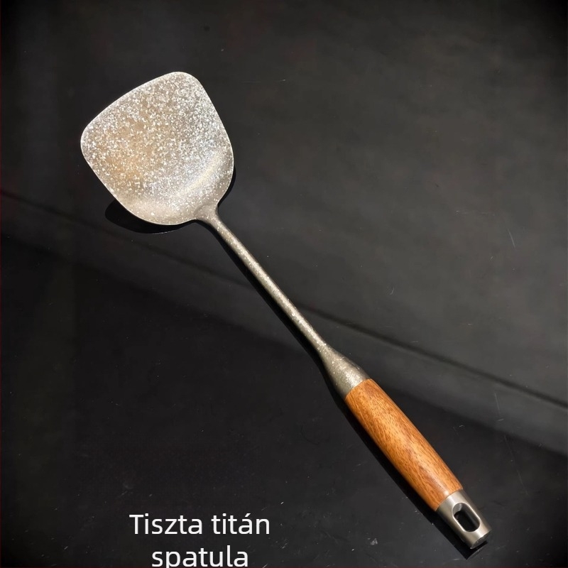 Tiszta titánium spatula rózsafa nyéllel, gombás spatula, könnyű és égésálló konyhai eszköz, serpenyőben való pirításhoz és leveshez