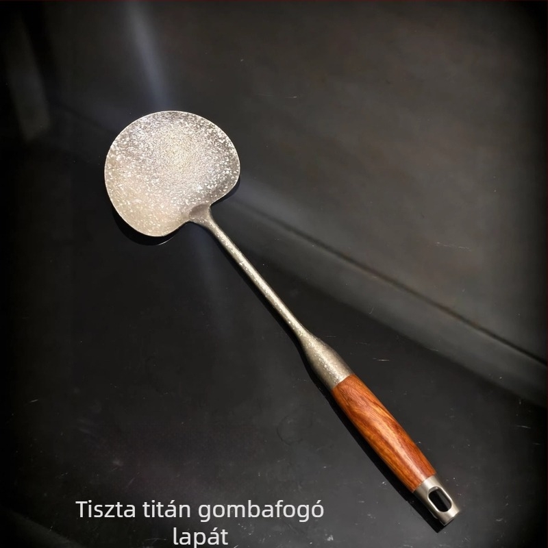 Tiszta titánium spatula rózsafa nyéllel, gombás spatula, könnyű és égésálló konyhai eszköz, serpenyőben való pirításhoz és leveshez