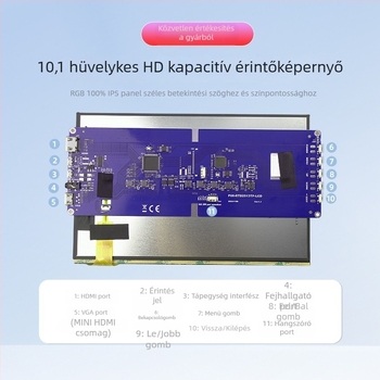 10,1 hüvelykes HDMI IPS LCD érintőképernyő, meghajtó nélkül, Raspberry Pi-hoz