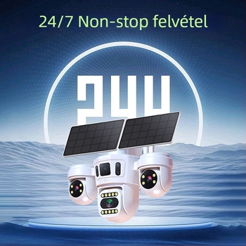 Kültéri napelemes biztonsági kamera három objektívvel, 360° panorámával és 4G kapcsolattal