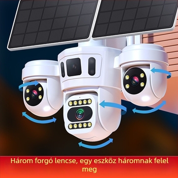 Kültéri napelemes biztonsági kamera három objektívvel, 360° panorámával és 4G kapcsolattal