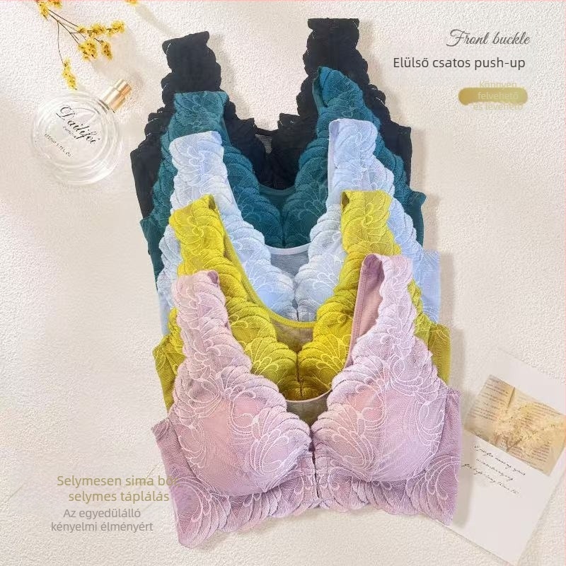 Mulberry selyemből készült melltartó, elöl gombos, plusz méret, puha csipke, 3/4 kosár, pamut bélés