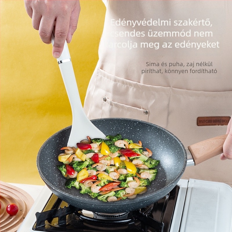 7-darabos szilikon konyhai eszközök készlet: spatula, kanál, leveses kanál, nylon és PP nyéllel