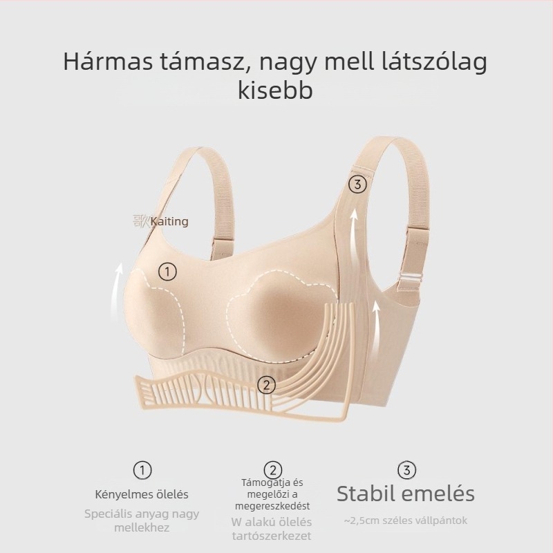 Minimizáló melltartó nagyobb keblekhez, teljes kosár, vékony és állítható, oldalsó támogatás, anti-sag, plus-kategóriás méret, varrás nélküli
