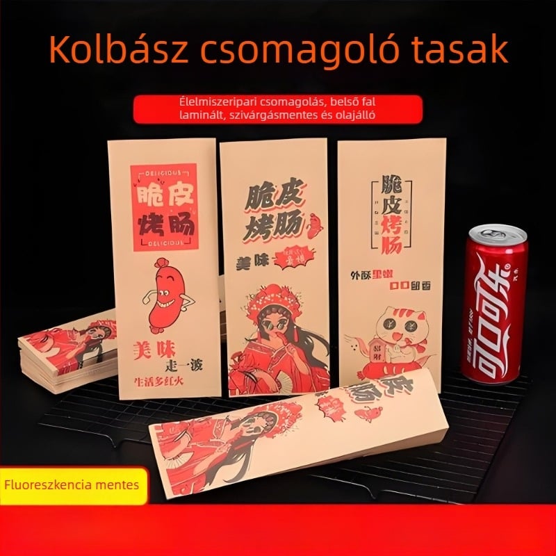 Egyszer használatos olaj- és vízálló papírtáskák arany ropogós sült kolbászokhoz, karamellizált galagonya bogyókhoz és gluténos nassolnivalókhoz – univerzális, környezetbarát, biológiailag lebomló