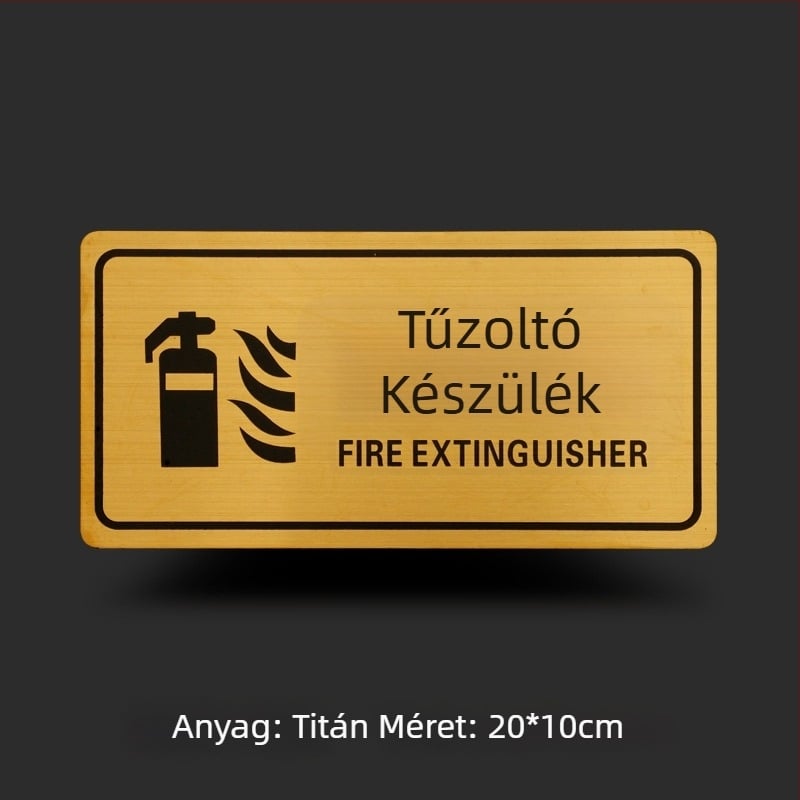  Titánium bevonatú tűzvédelmi jelzés – tűzcsap és tűzoltó készülék felirattal, fémlemez