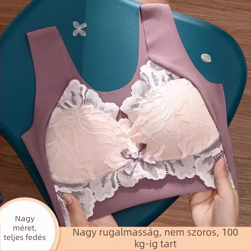 Csipkés, merevítő nélküli melltartó, teljes kosár, összefogás és támogatás, vékony fazon, plusz méret