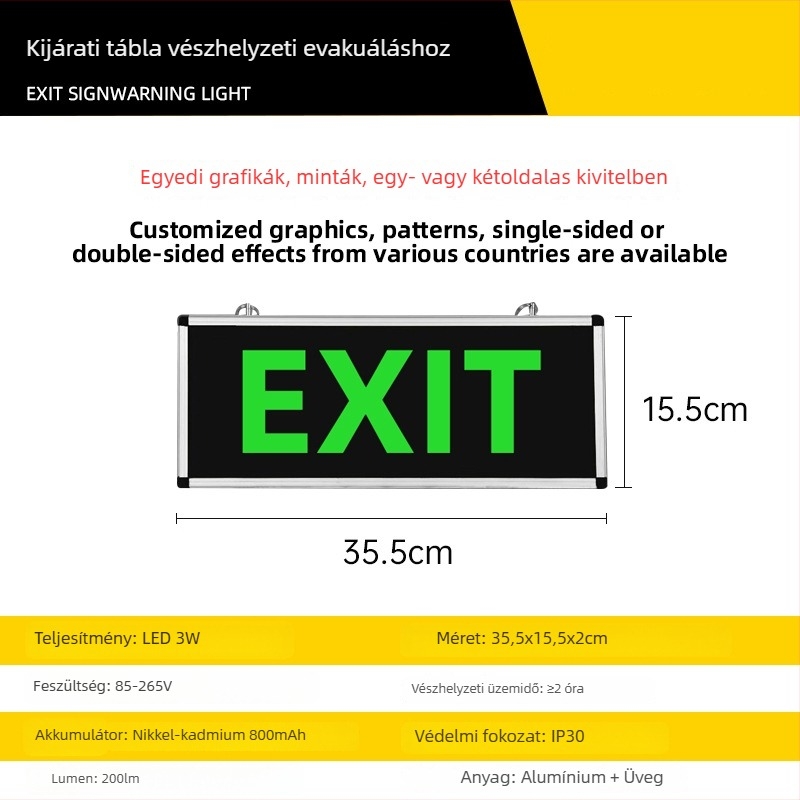 LED kijáratjelző és evakuációs fény, tűzvédelmi vészvilágítás