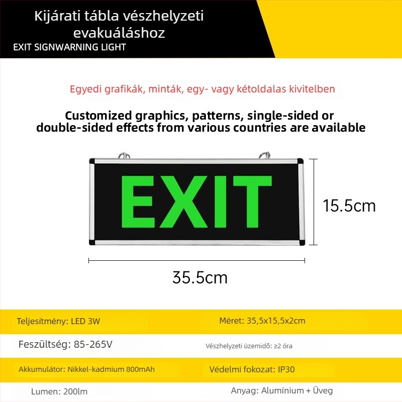 LED kijáratjelző és evakuációs fény, tűzvédelmi vészvilágítás