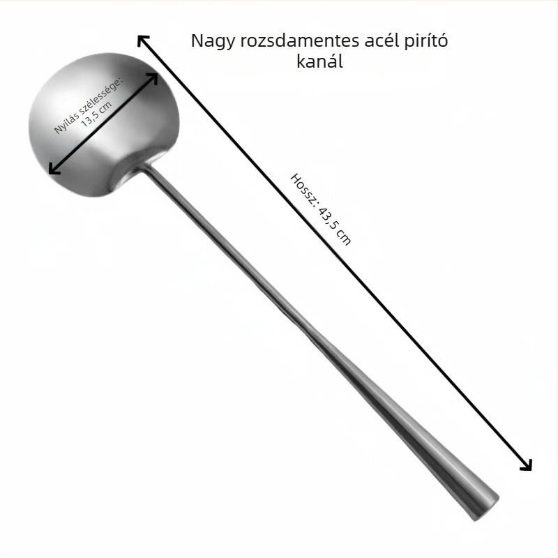 Satin-fényű rozsdamentes acél serpenyőkanál, vastított, szakács‑minőségű, többfunkciós konyhai spatula