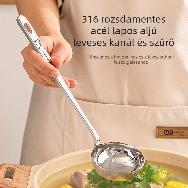 Élelmiszer-minőségű hosszú nyelű leveskanál, készlet 6 db, nagy méretű, rozsdamentes acélból