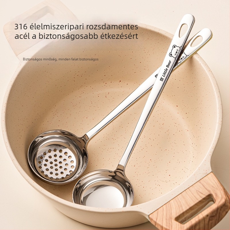 Élelmiszer-minőségű hosszú nyelű leveskanál, készlet 6 db, nagy méretű, rozsdamentes acélból
