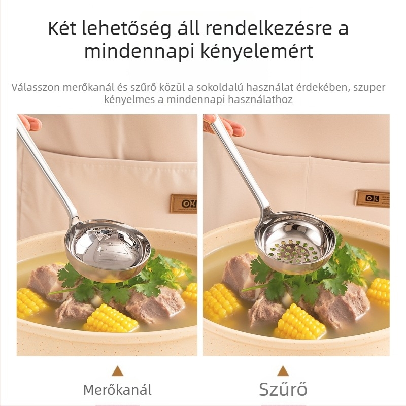 Élelmiszer-minőségű hosszú nyelű leveskanál, készlet 6 db, nagy méretű, rozsdamentes acélból