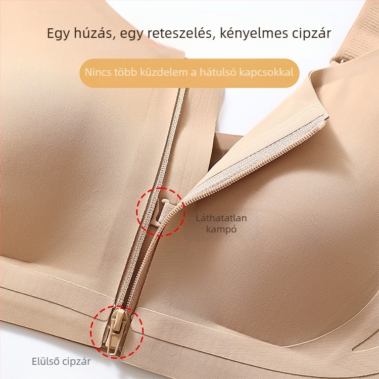 Ultra vékony melltartó elöl cipzárral és zselés szalaggal, csökkenti a oldalsó keblet, kosár nyúlfül formájú, állítható nagy méret