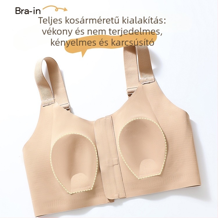 Ultra vékony melltartó elöl cipzárral és zselés szalaggal, csökkenti a oldalsó keblet, kosár nyúlfül formájú, állítható nagy méret