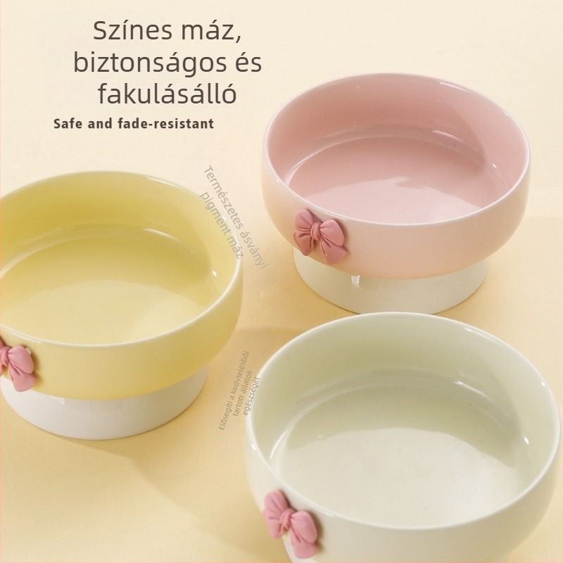 Kerámia macska tál, súlyozott, anti-tipp, magasított étel- és víztál nyak támaszával