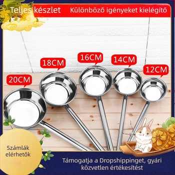 Rozsdamentes acélból készített hosszú nyélű kanál, vastagított kivitel, leveshez és zabkásához