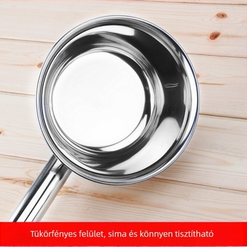 Rozsdamentes acélból készített hosszú nyélű kanál, vastagított kivitel, leveshez és zabkásához