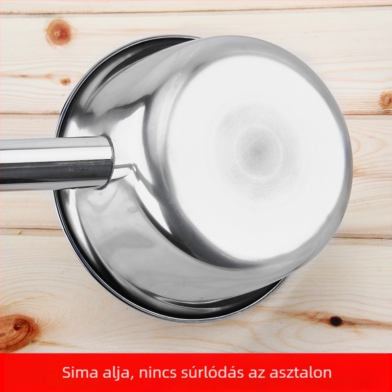 Rozsdamentes acélból készített hosszú nyélű kanál, vastagított kivitel, leveshez és zabkásához